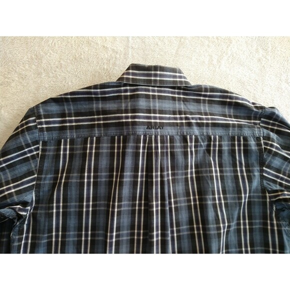 Ariat Pro Series Button Down Western Shirt Men's Size XL Vented Blue Black Plaid - Picture 10 of 10
